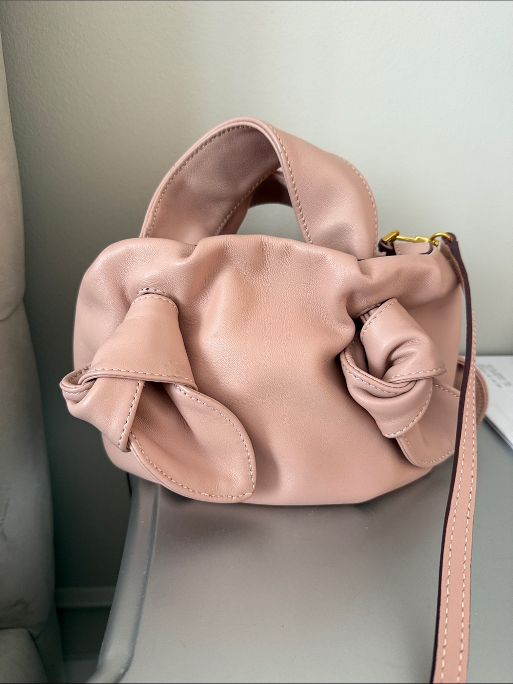 STAUD Blush Pink Knotted Mini Leather Bag New  Very Light